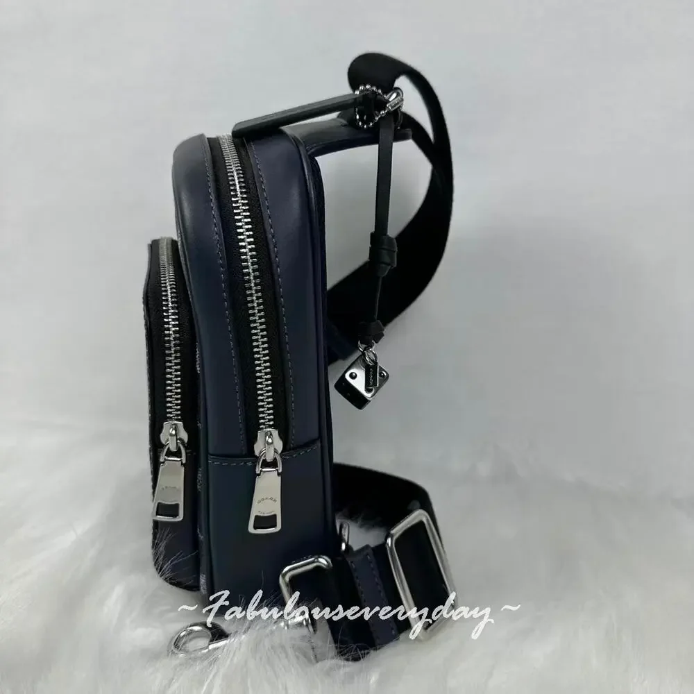 Coach Racer Sling Pack Signature Canvas With Charms/Silver/Denim Chalk CEB27 NWT